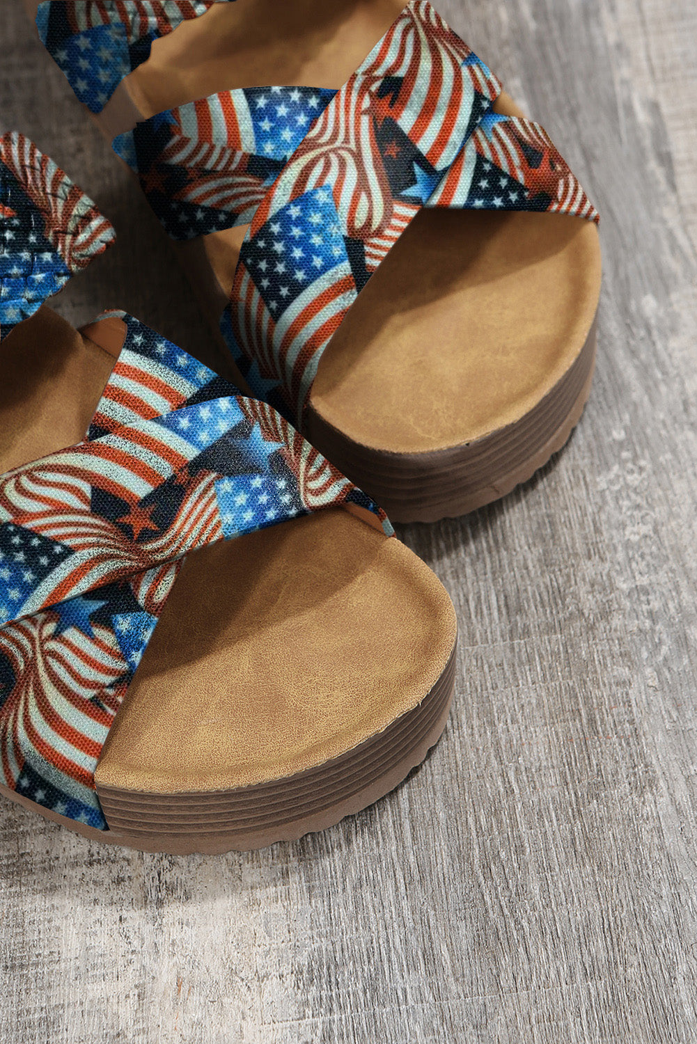 Multicolor America Flag Braided Criss Cross Platform Sandals