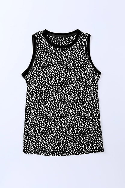 Leopard Contrast Trim Casual Round Neck Tank Top