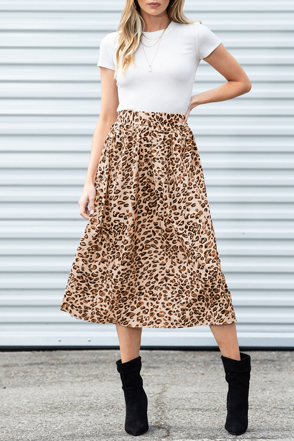 Leopard Animal Print High Waist Side Slit Long Skirt