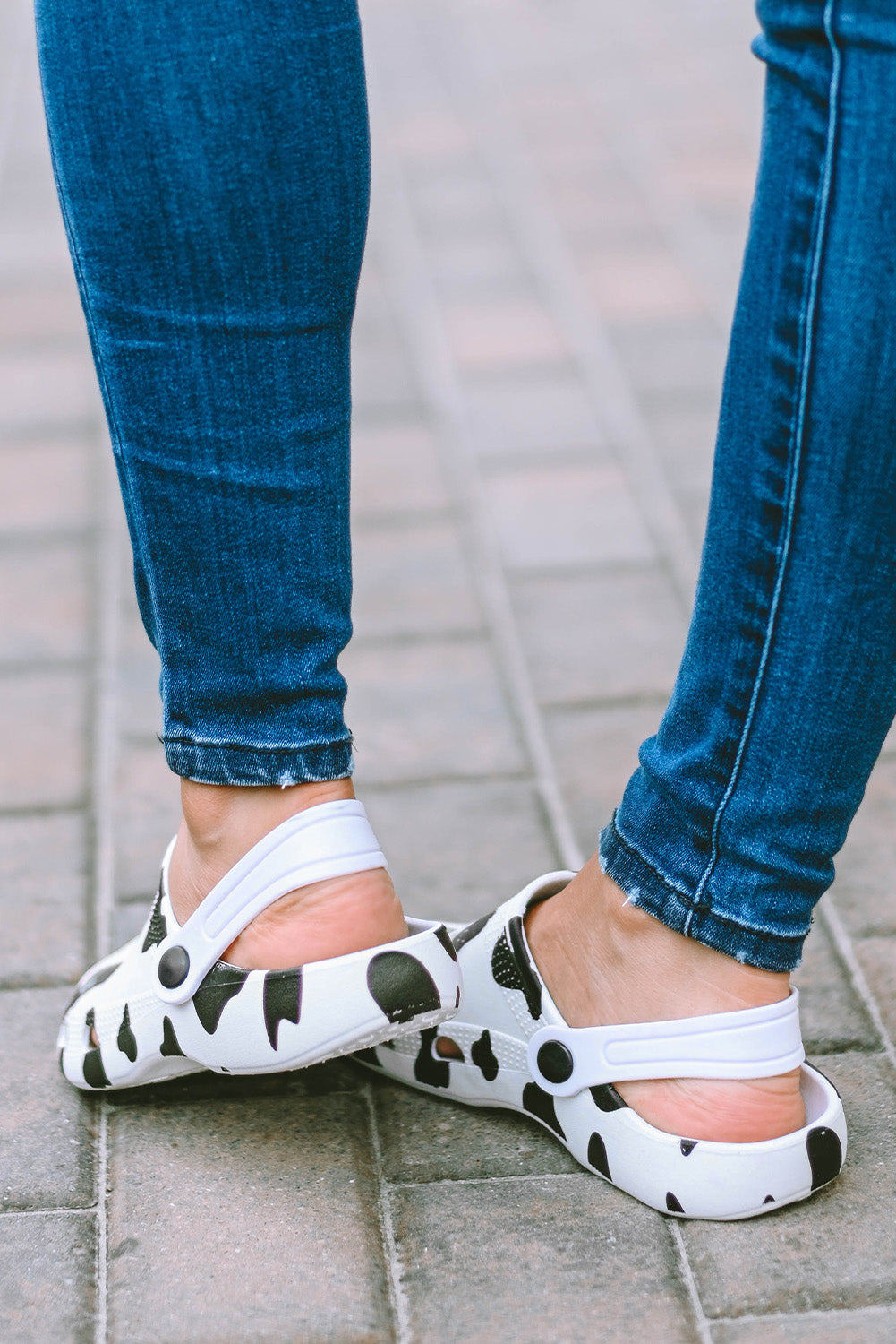 White Cow Spots Print Slip On Classic Clogs