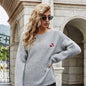 Autumn Winter Loose Solid Color Pullover Chest Love Sweater Round Neck Sweater For Women