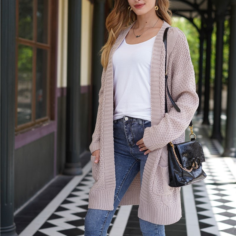 Autumn Winter Loose Plus Size Long Knitted Cardigan Twisted String Woven Solid Color Sweater Women Coat