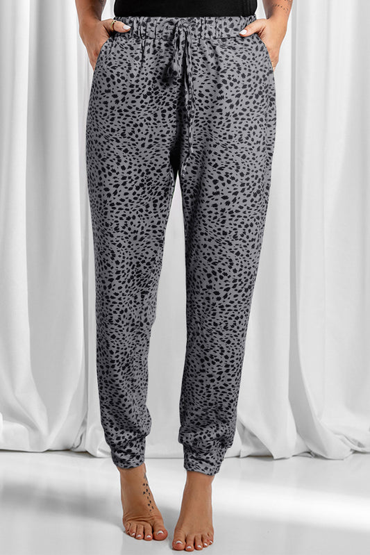 Grey Leopard Casual Breezy Drawstring Joggers