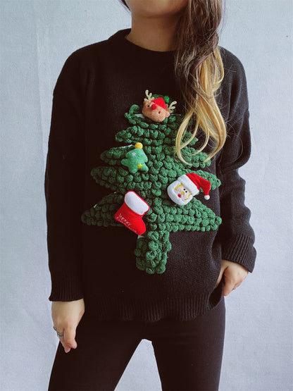 Christmas Tree Round Neck Long Sleeve Sweater