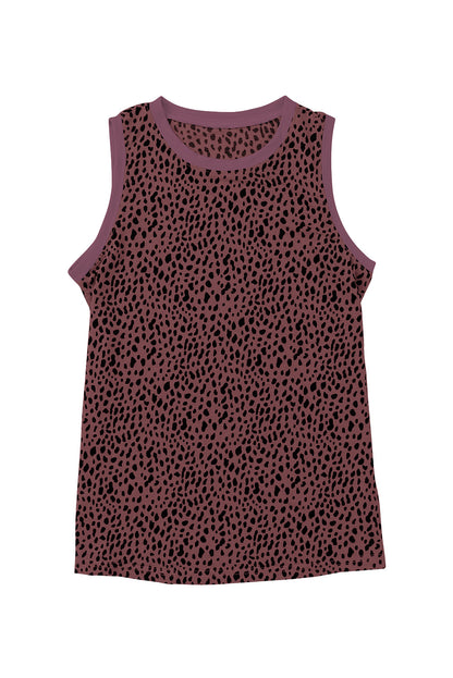 Leopard Contrast Trim Casual Round Neck Tank Top