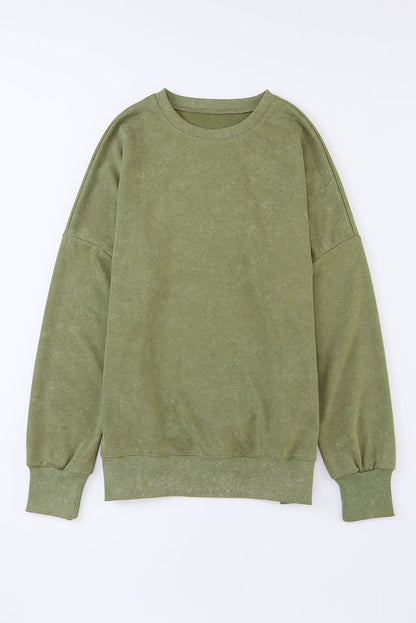 Green Plain Drop Shoulder Ribbed Trim Oversized Sweatshirt