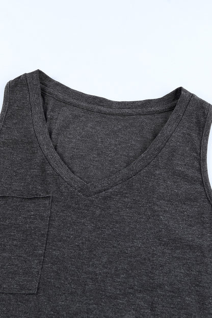 Gray Casual V Neck Racerback Tank Top With Pocket