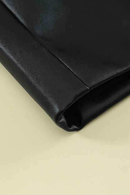 Black Back Zipper High Waisted Faux Leather Mini Skirt
