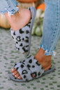 Leopard Print Peep Toe Plush Slippers