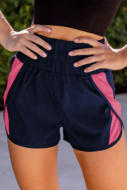 Pink Casual Smocked Elastic Waist Athletic Shorts