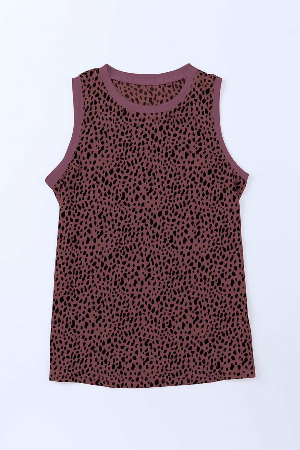 Leopard Contrast Trim Casual Round Neck Tank Top