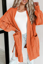 Apricot Ribbed Trim Hollow Knit Side Slits Cardigan