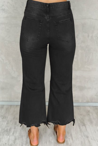 Black Distressed Hollow Out High Waist Flare Jeans