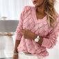 Autumn Winter Sweater Knitted Feather Hollow Out Cutout out V-neck Long Sleeve Sweater for Women