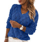 Autumn Winter Sweater Knitted Feather Hollow Out Cutout out V-neck Long Sleeve Sweater for Women