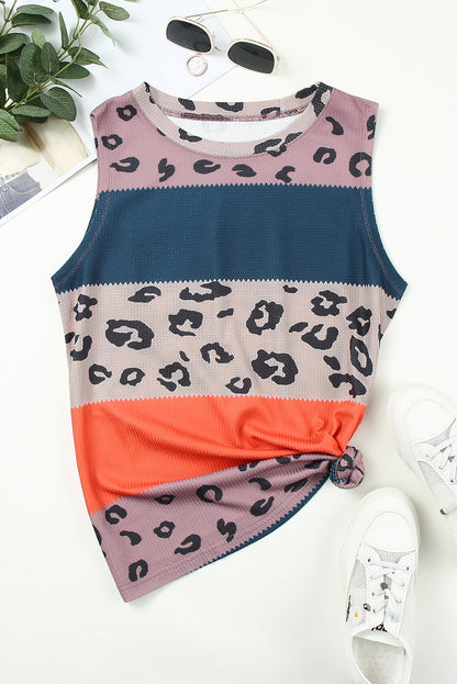 Dark Blue Casual Colorblock Spotted Print Splicing Knit Tank Top