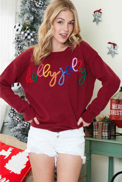 Black Holly Jolly Round Neck Casual Sweater