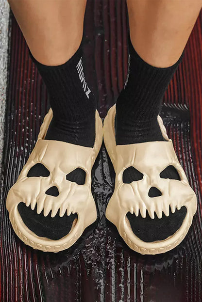 Beige Halloween Skull Open Toe Non-Slip Slippers