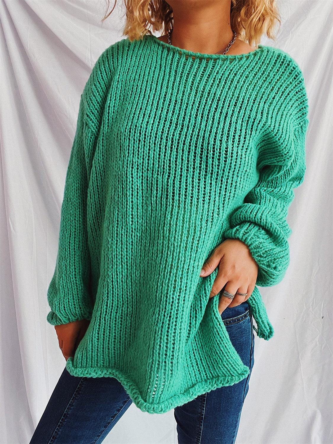 Boat Neck Dropped Shoulder Sweater