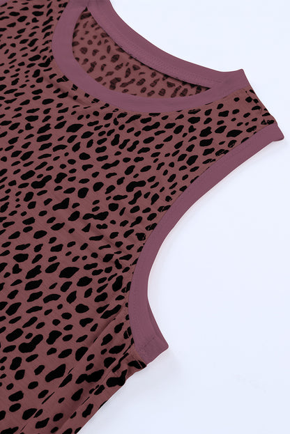 Leopard Contrast Trim Casual Round Neck Tank Top