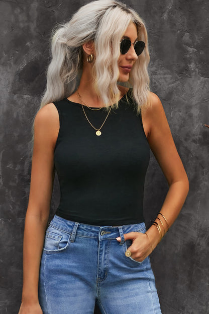 Plain White Ribbed Knit Basic Cropped Tank Top