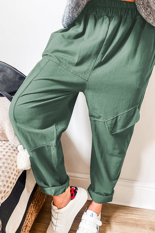 Mist Green High Waist Patchwork Loose Fit Pants