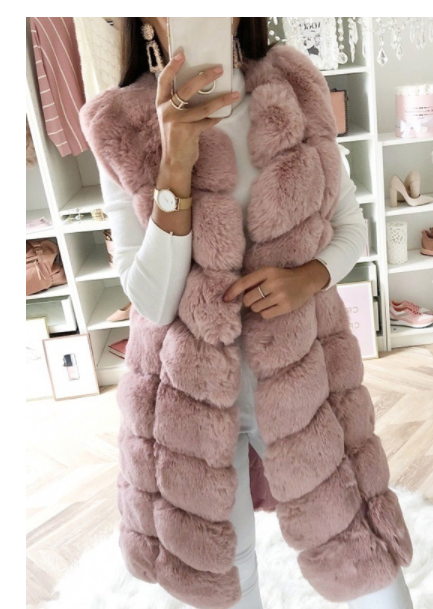 Autumn WinterNew Faux Fur Long Vest Cotton-Padded Coat Thickened Long Section Plush Vest