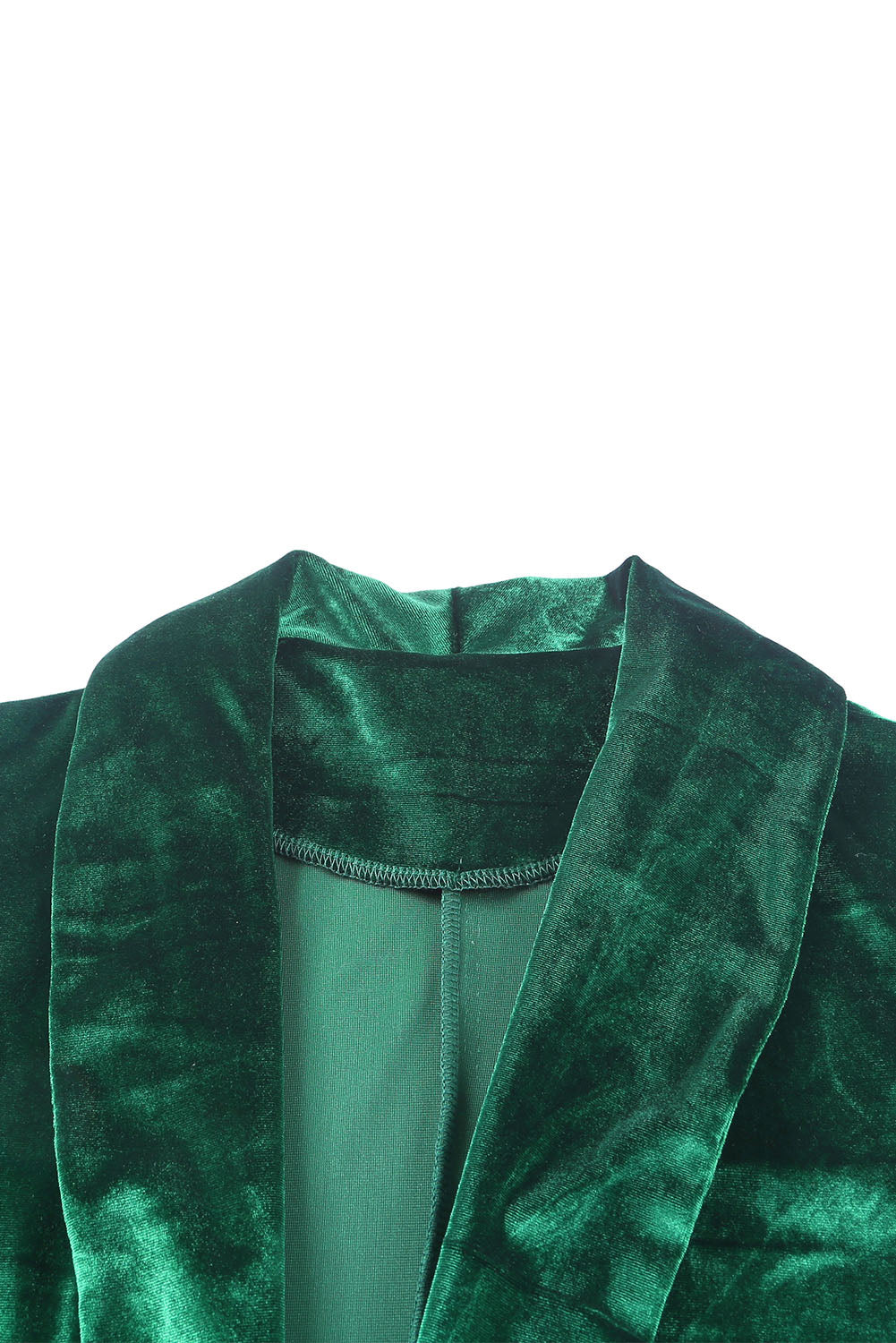 Green Lapel Collar Velvet Blazer with Flap Pockets