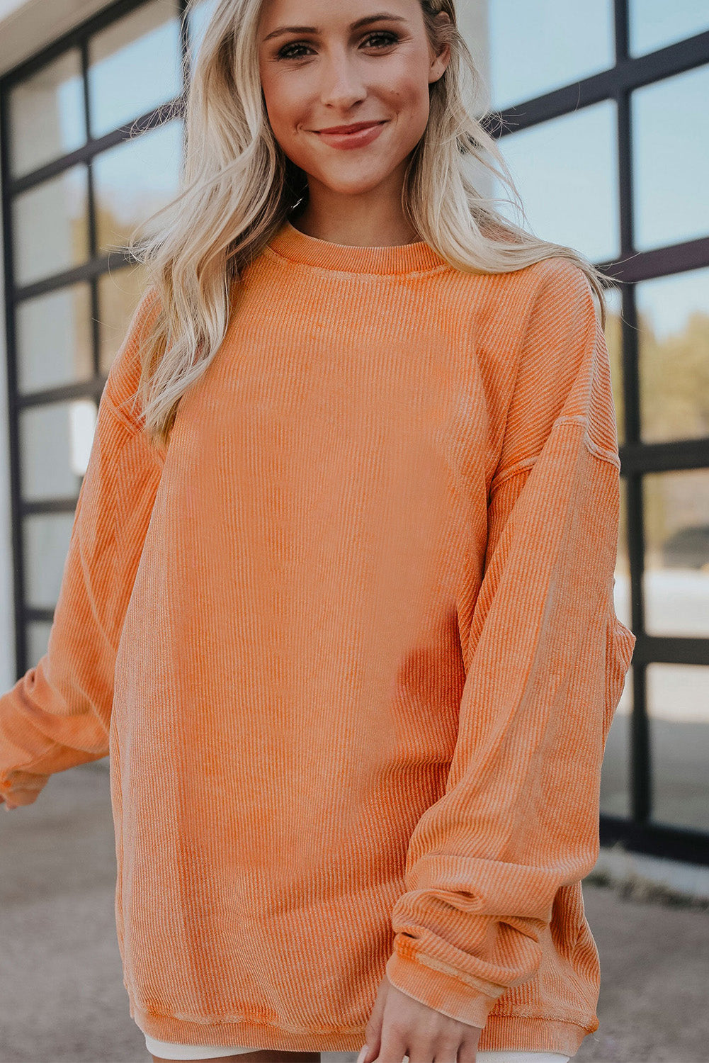 Apricot Drop Shoulder Ribbed Oversized Sweatshirt