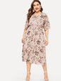 Plus Size Women  Floral V neck Chiffon Maxi Dress