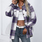 Autumn Winter Long Sleeved Plaid Top Loose Casual Shacket Jacket Women