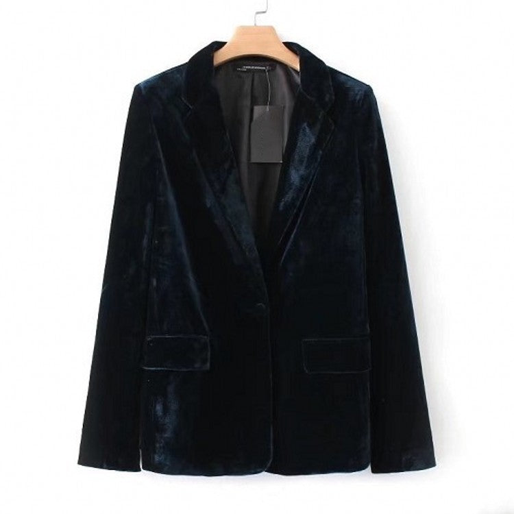 Velvet Office plus Size One Button Casual Velvet Blazer for Women