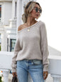 Autumn Winter Strapless round Neck Pullover Knitting Solid Color Office Loose Plus Size Sweater Women