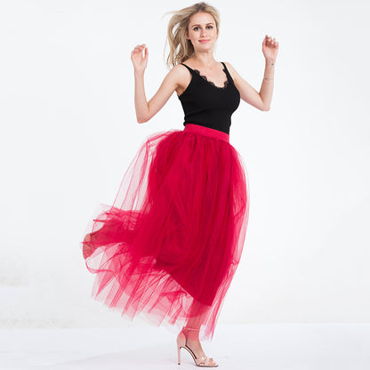 Women 4 Layers 100 Mesh Half-Length Long Skirt Tulle Skirt Gauze Skirt