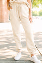 Beige Textured Drawstring Waist Straight Leg Joggers