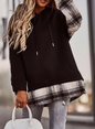 Winter  Hipsters Women Clothing Niche Design Plaid Stitching Pullover Long Sleeve round Neck Hooded  for Women