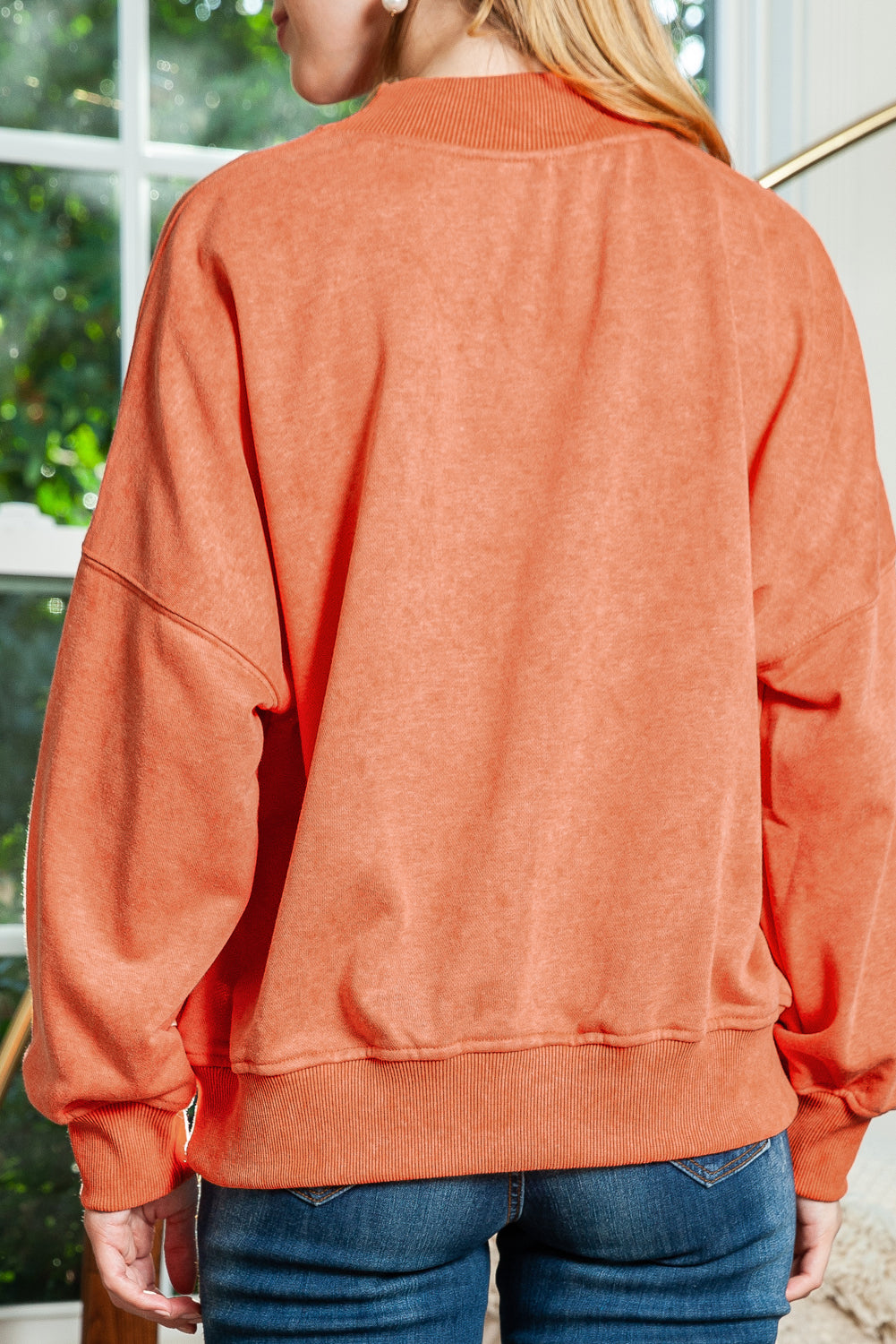 Green Light Plain Washed Drop Shoulder Pullover Sweatshirt