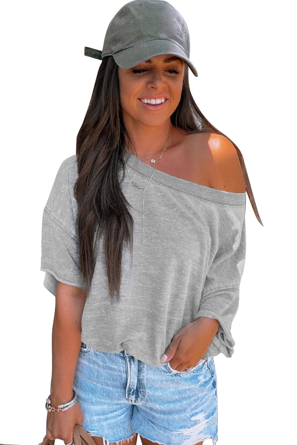 Grey Drop Shoulder Casual Oversize Bodysuit