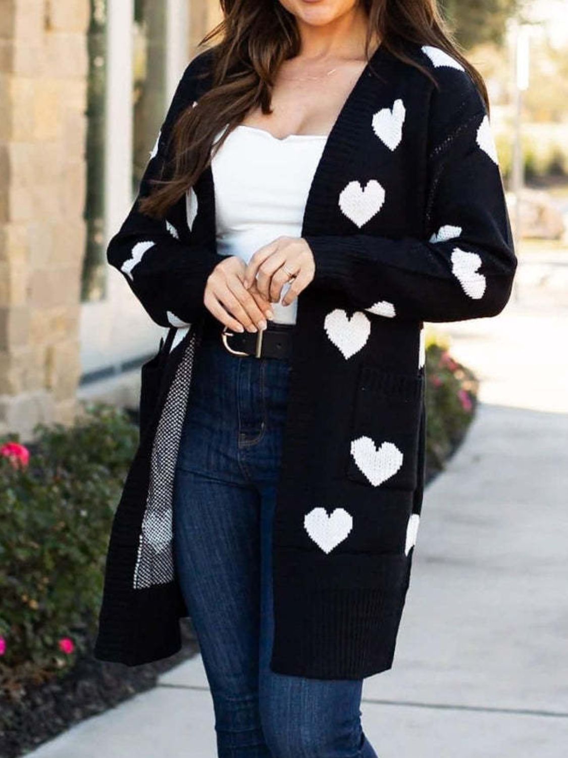 Heart Open Front Long Sleeve Cardigan