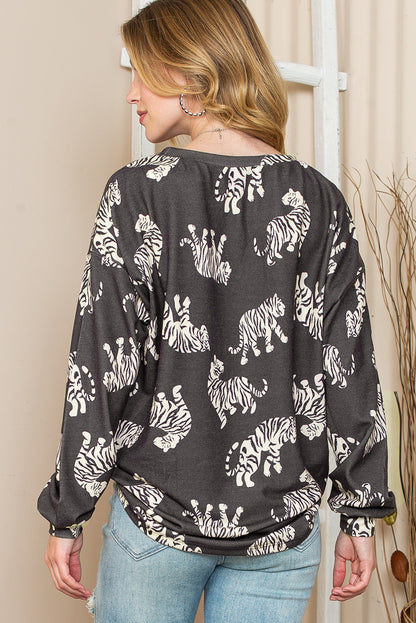 Taupe Animal Print Drop Sleeve Pullover Sweatshirt