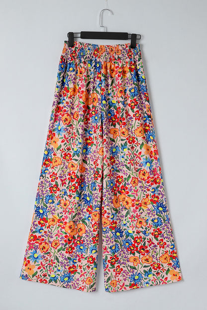 Multicolor Floral Print Pocketed Wide Leg Oversized Pants