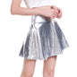 Metallic Coated Fabric Nightclub Stage Solid Color Performance Wear Faux Umbrella Skirt Women Pleated Skirt