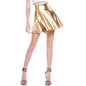 Metallic Coated Fabric Nightclub Stage Solid Color Performance Wear Faux Umbrella Skirt Women Pleated Skirt