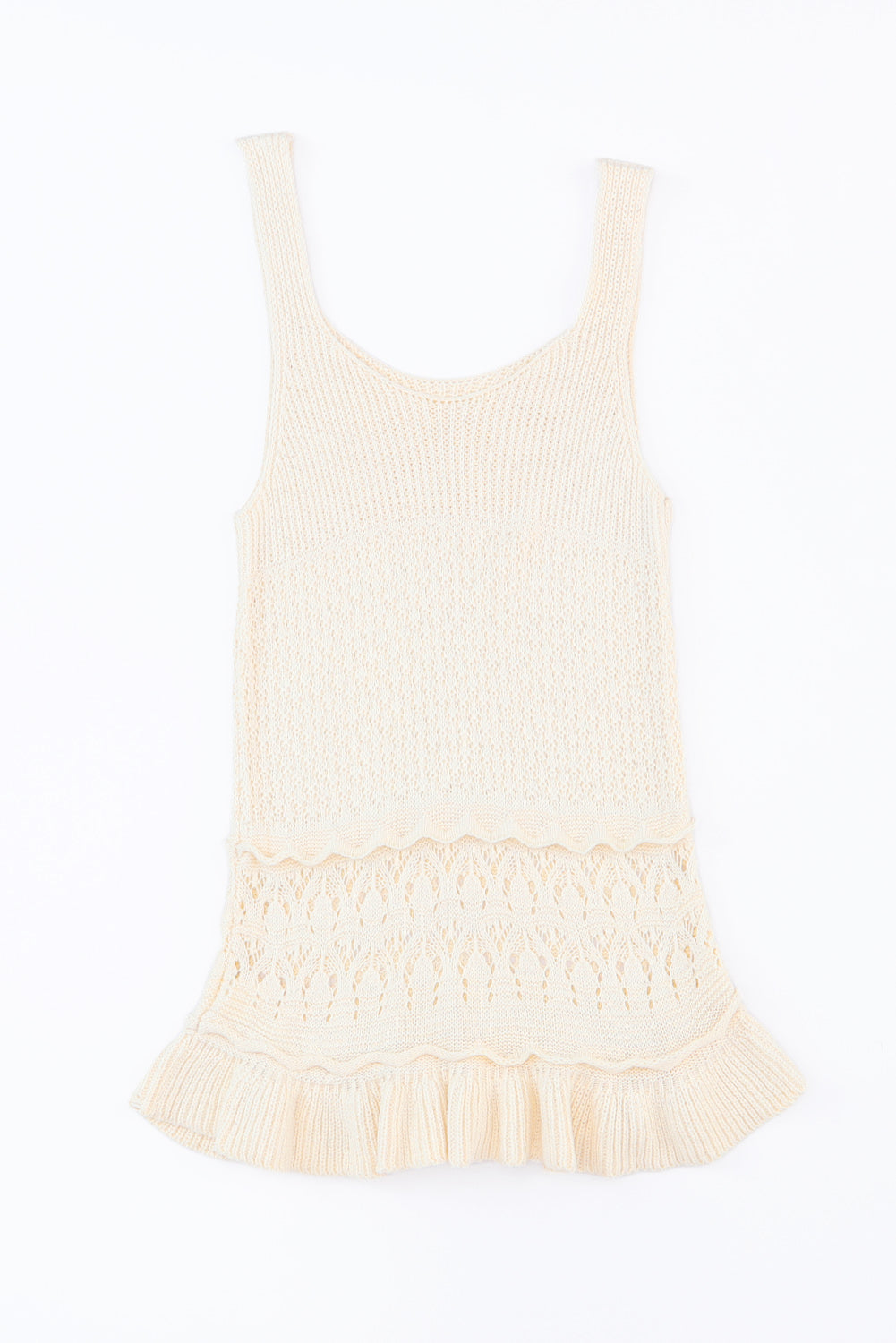 Beige Crochet Casual Ruffle Hem Knitted Tank Top