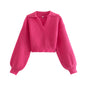 Autumn Polo Collar Balloon Sleeve Short Sweater Sweater For Women