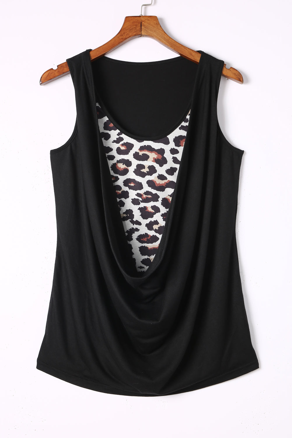 Black Leopard Ruched Fake Two Piece Tank Top