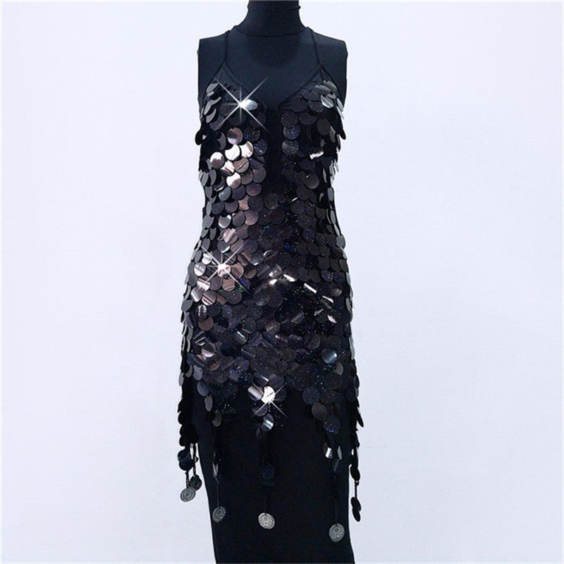 Trendy Big Brand Beaded Dress Nightclub Performance Clothes