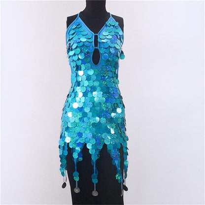 Trendy Big Brand Beaded Dress Nightclub Performance Clothes