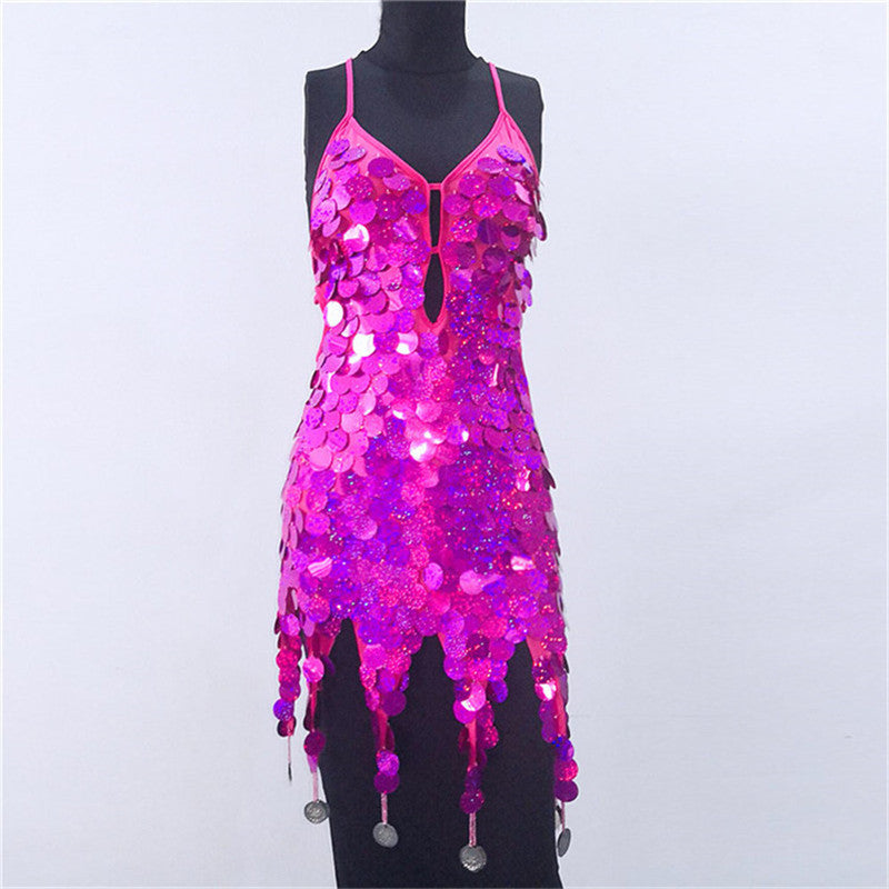 Trendy Big Brand Beaded Dress Nightclub Performance Clothes