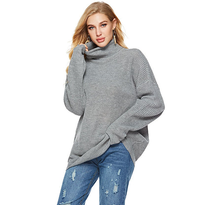 Autumn Winter Casual Striped Turtleneck Knitted Pullover Sweater Women Loose Knitted Bottoming Shirt